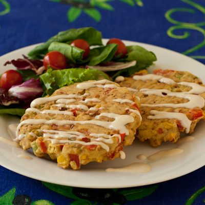 Corn Red Pepper Bacon Cakes