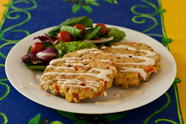 Corn Red Pepper Bacon Cakes