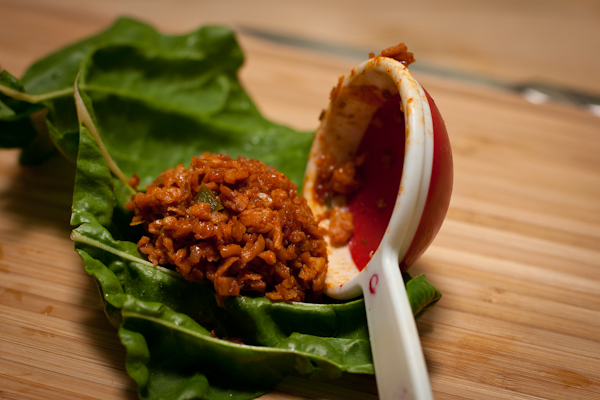 Bo La Lot filling Swiss chard leaves vegan recipe