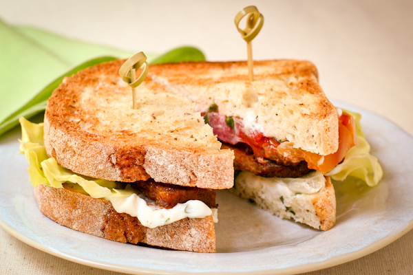 Tempeh Bacon Lettuce Tomato Sandwich