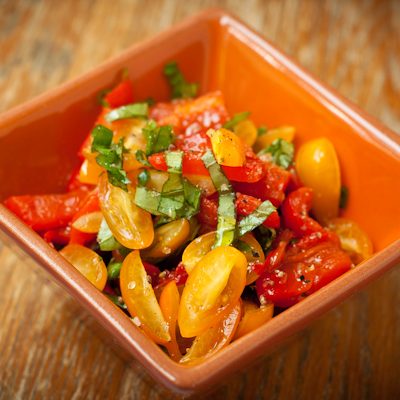 Roasted red pepper yellow tomato salad