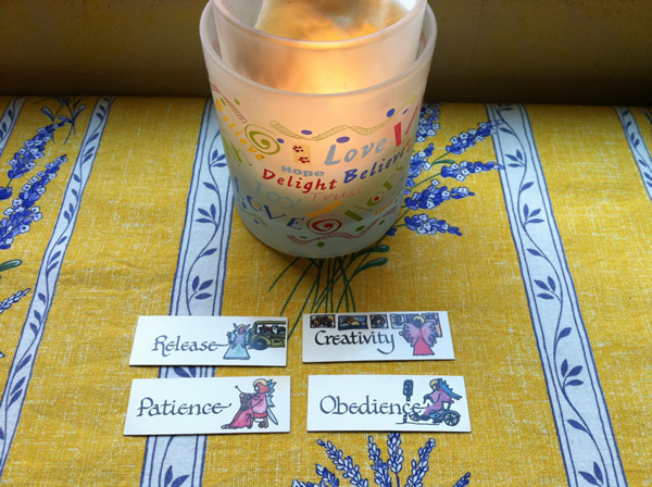 Angel cards and candle