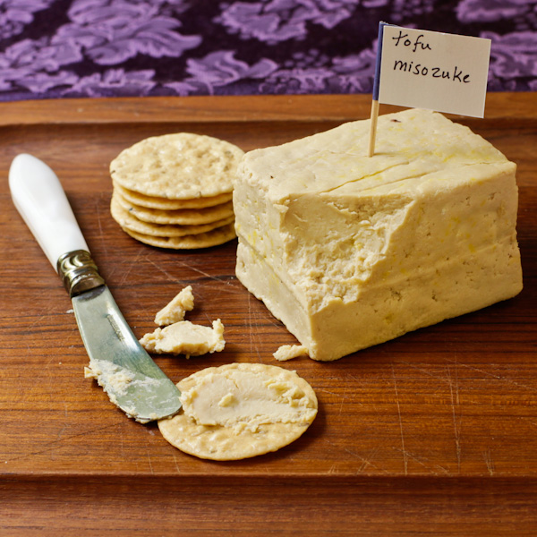 Tofu misozuke with crackers and spreading knife