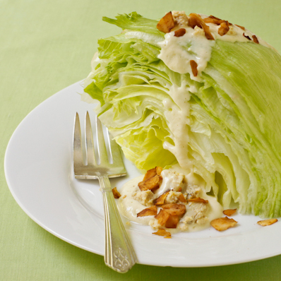 Iceberg Wedge Salad with vegan "cheese" and coconut "bacon"