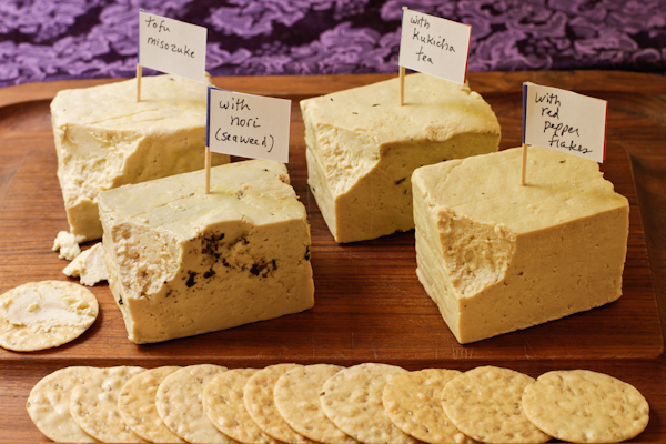 TofuMisozukeAssortment Four flavors of tofu misozuke on a cheese board