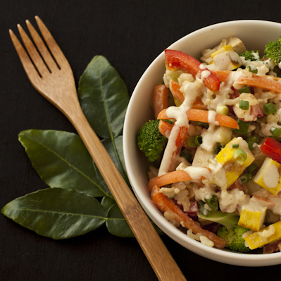 Rice Bowl Salad Asian Lime Cream Sauce