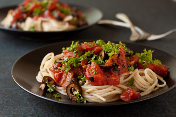 Pasta Alla Puttanesca, vegan and gluten-free