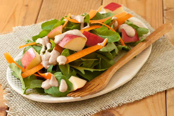 Arugula Apple Salad Walnut-miso dressing