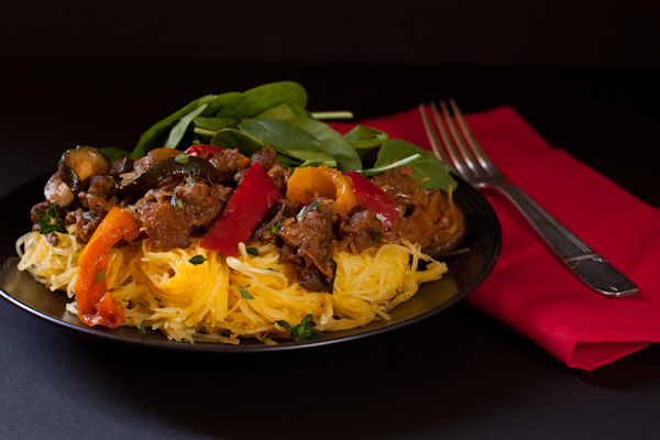 Ratatouille with ground beef and spaghetti squash | Paleo, low-sodium, gluten-free, migraine-friendly