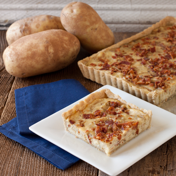 Idaho Potato tart with crispy bacon and caramelized shallots