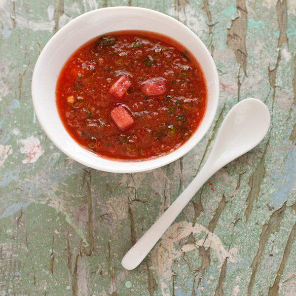 Watermelon Gazpacho with basil-infused olive oil | Recipe Renovator