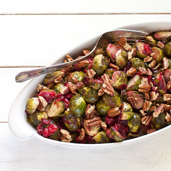 Roasted Brussels Sprouts with Fresh Cranberries and Toasted Pecans | Gluten-free, low-sodium, paleo | Recipe Renovator
