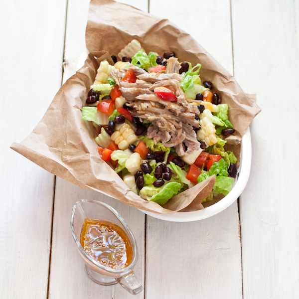 BBQ Pork Salad: Have leftover pulled pork and maybe some corn on the cob? Create a fresh and veg-forward salad the next day. The dressing even uses leftover BBQ sauce!