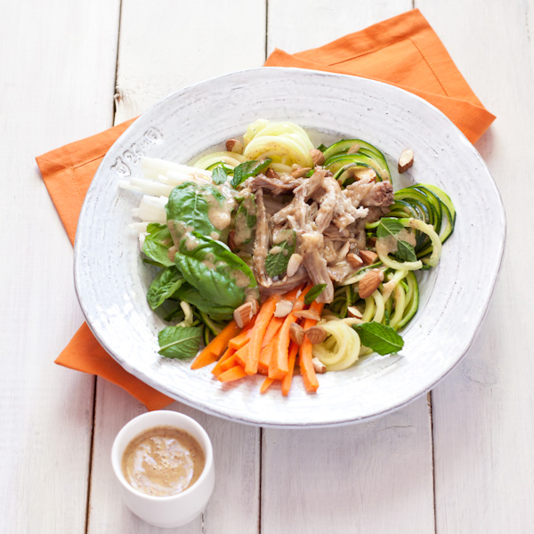 Pork Spring Roll Salad from Recipe Renovator, a great way to use up leftover pulled pork in a fresh, veg-forward salad!