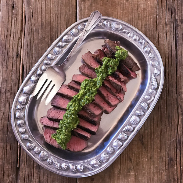 Sous vide steak with chimichurri sauce made with Hamilton Beach Sous Video Slow Cooker from Recipe Renovator