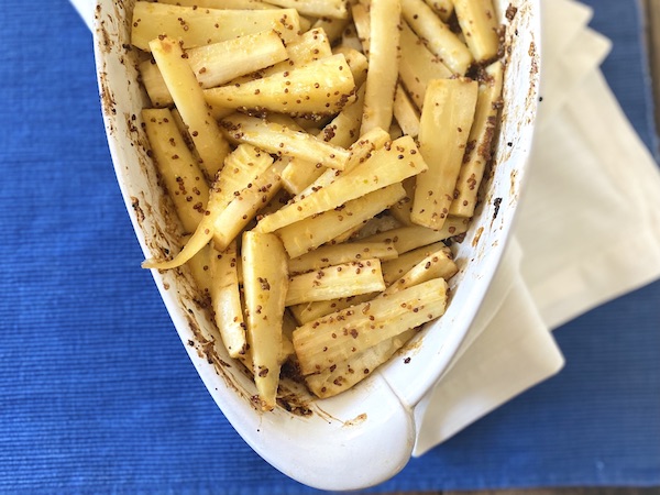 Parsnips with butter-brown-sugar-mustard glaze
