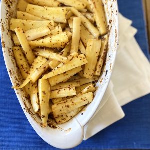 Parsnips with butter-brown-sugar-mustard glaze