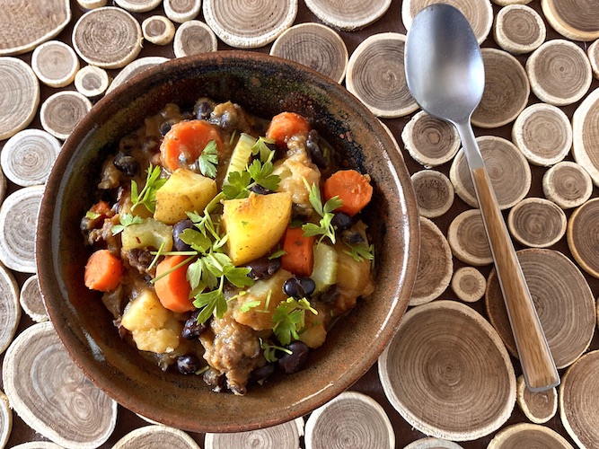 Beefy black bean soup